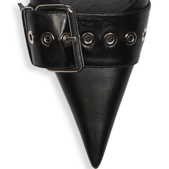 NEW Balenciaga Silver Metal Buckle Black Leather Knife Point Toe Mule 565428 - Picture 5 of 8